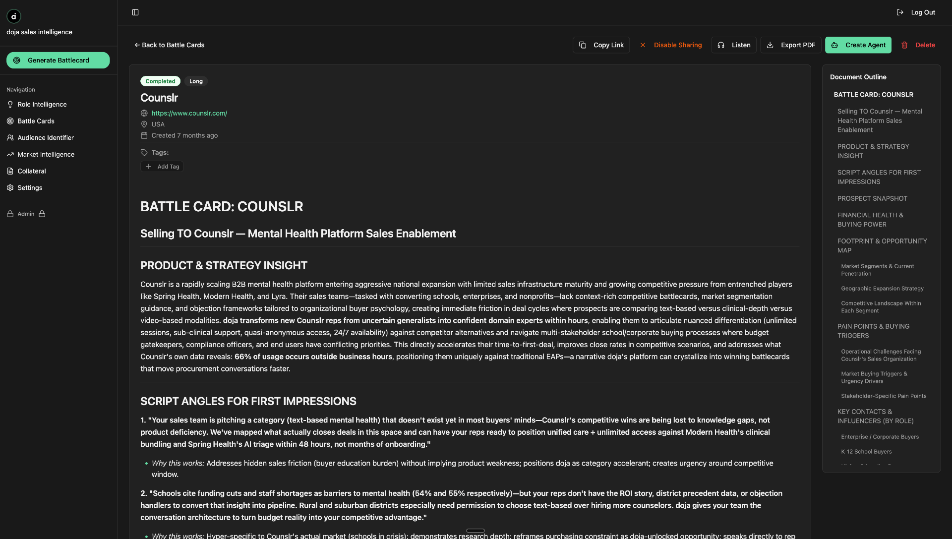 Gatsby — sales intelligence battle cards with prospect-level positioning and scripts.