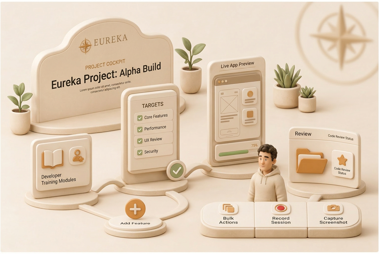 Eureka cockpit surfaces shown as a beige software diorama